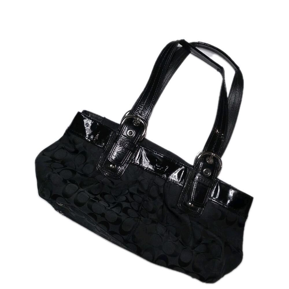 Coach Black Signature C Jacquard Patent Leather Shoulder Bag F13742